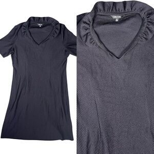 Misook Dress Womens Medium Black V-Neck Ruffle Textured Knit Minimalistic Mini